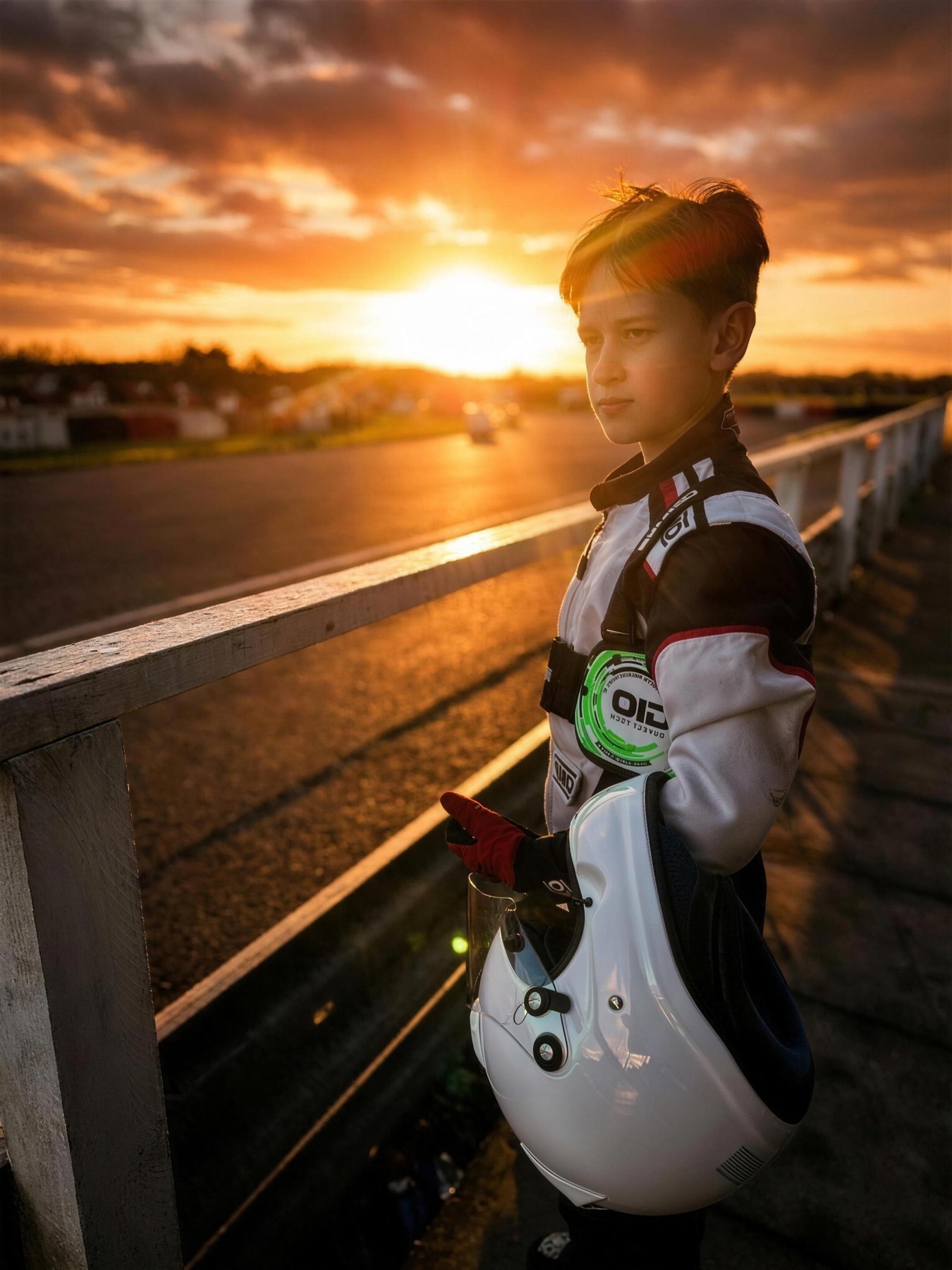 A young driver walking to the track
