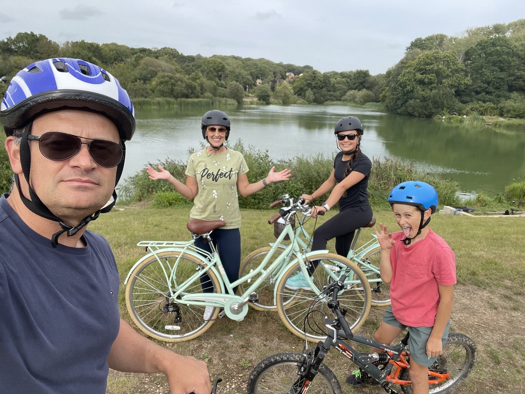 The whole family on a bike ride